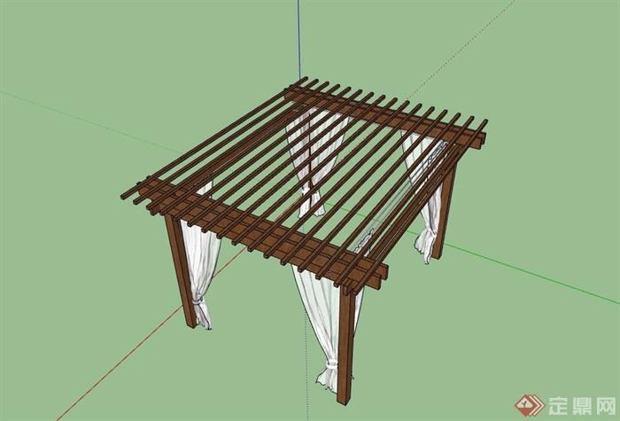休闲景观详细的木质廊架素材设计su模型