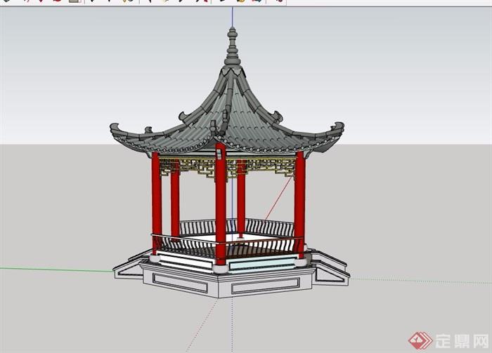 古典中式详细的完整亭子su模型