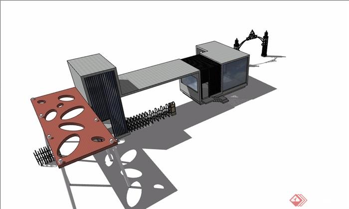 两个园林景观大门素材设计su模型