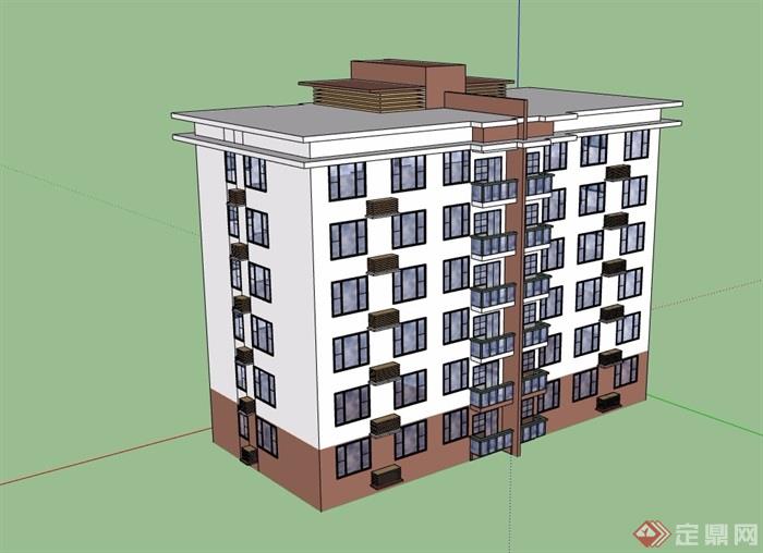 多层现代风格详细住宅楼设计su模型