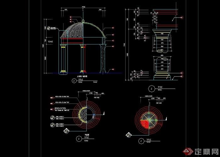 圆形欧式风格亭子cad施工图[原创]