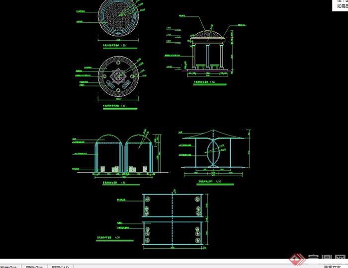 圆形整体详细完整的亭子设计cad施工图