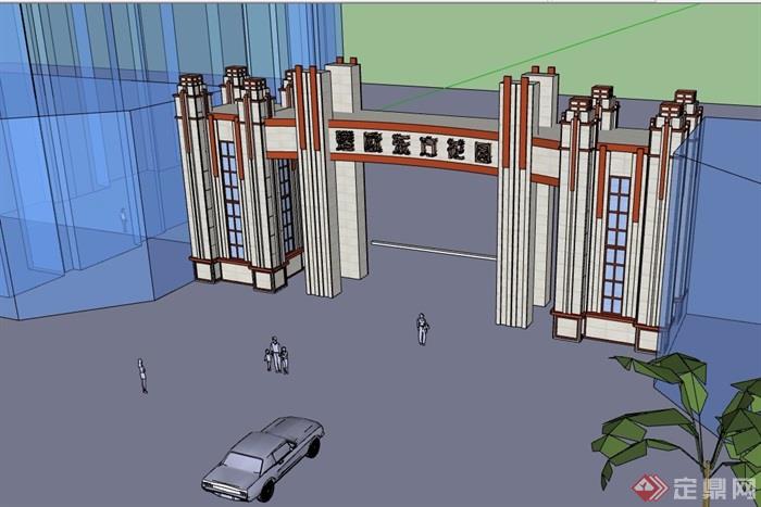 详细园林景观小区大门设计su模型