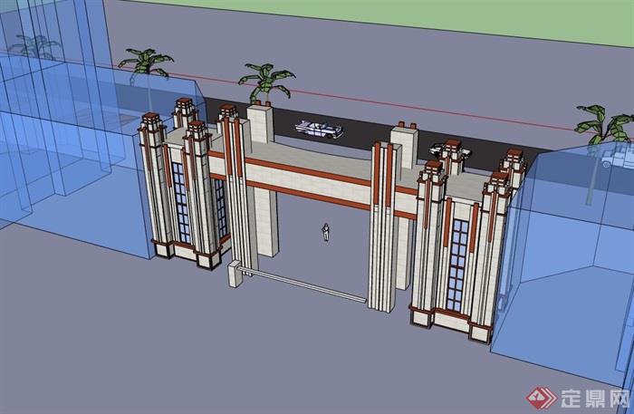 详细园林景观小区大门设计su模型