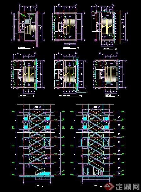 [stairs(23 商场楼梯式电梯设计图,包括平面图与剖面图,图纸细致