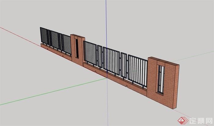 详细的小区围墙栏杆素材su模型