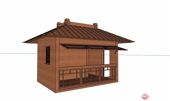 中式风格详细的售卖亭房设计su模型