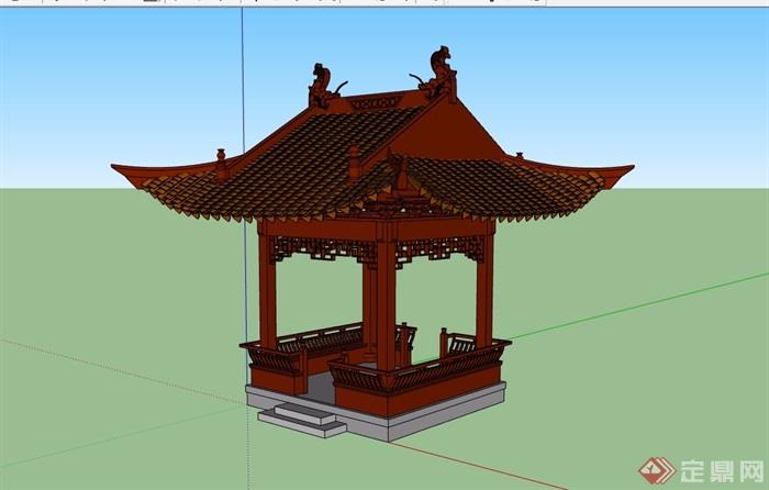歇山方亭详细设计su模型