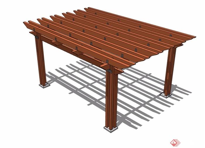 详细的全木质详细的廊架素材su模型