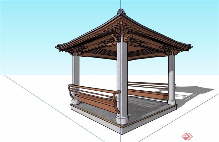 中式详细的独特亭子素材设计模型