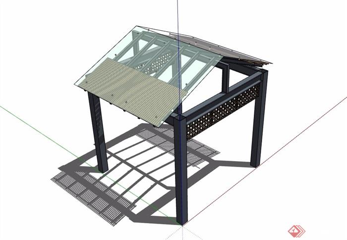 中式详细玻璃坡顶亭素材设计su模型