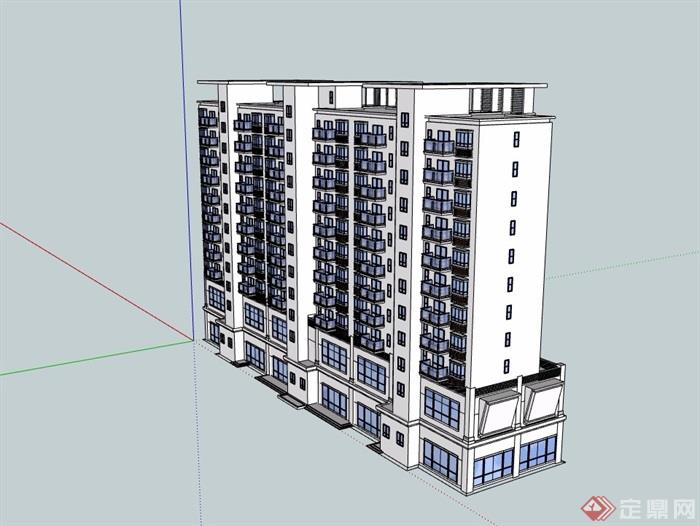 现代小型商住楼详细设计su模型