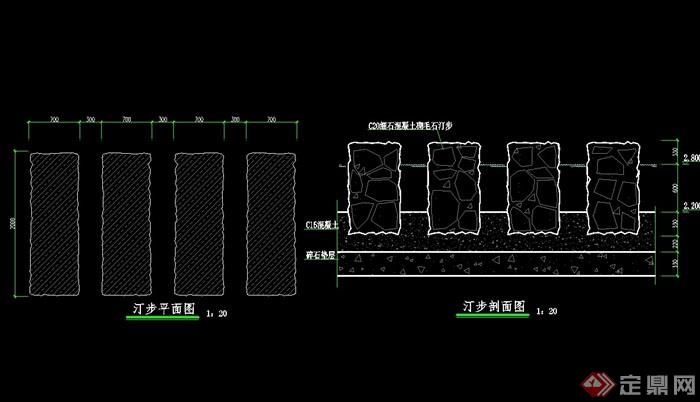 详细的汀步石桥设计cad施工图