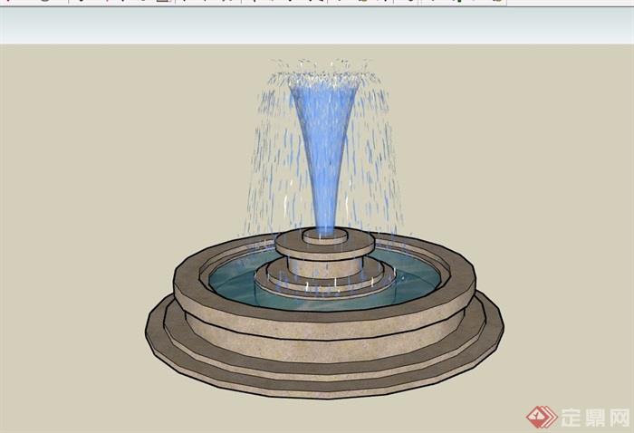 详细的圆形喷泉水池设计su模型