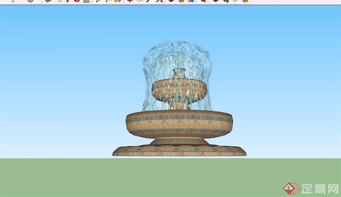 详细的完整喷泉水池景观设计su模型