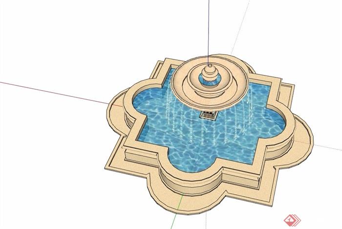 详细的整体喷泉水景素材设计su模型