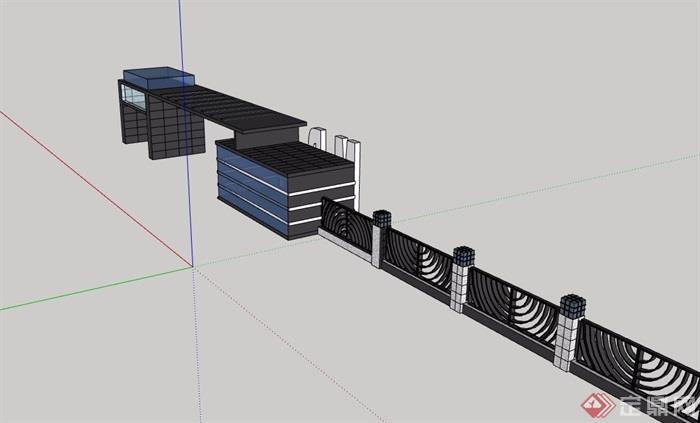 详细的完整围墙大门素材su模型