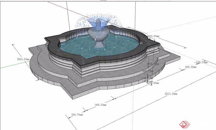 水池喷泉详细设计su模型