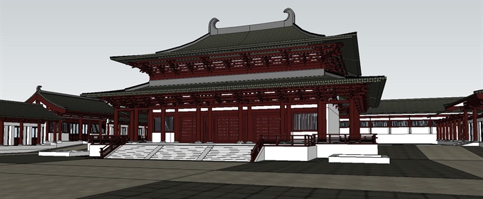 中式风格古建寺庙庙宇建筑的su模型[原创]