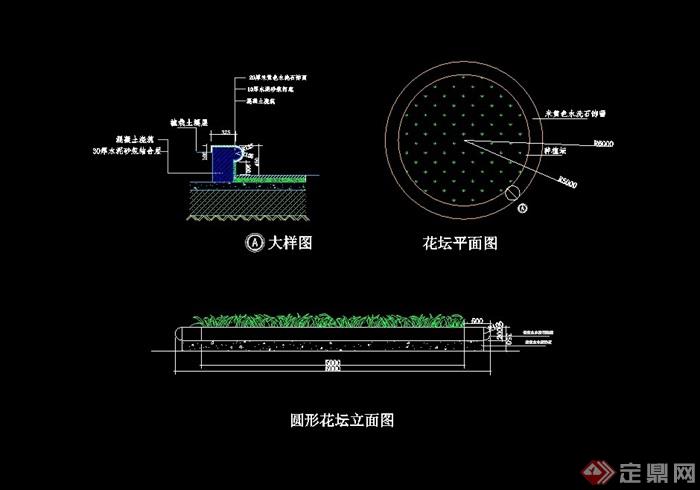 现代圆形花坛设计cad施工图