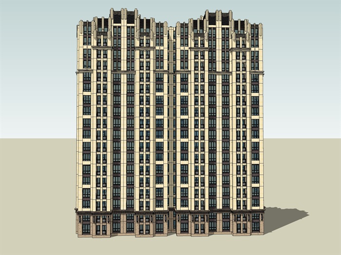 18层西方新古典风格高层住宅建筑设计su草图大师模型