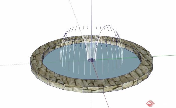 现代风格详细的圆形喷泉水池设计su模型