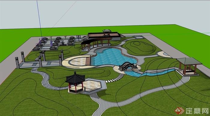 中式风格独特的公园景观设计su模型