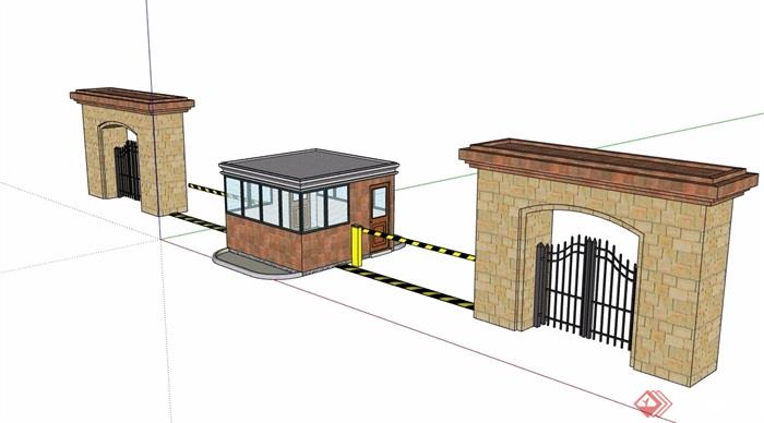 某现代风格小区大门设计su模型