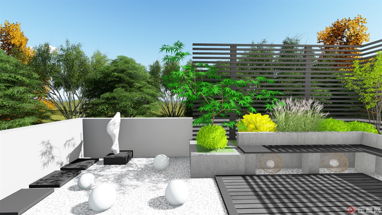 现代屋顶花园景观设计su模型