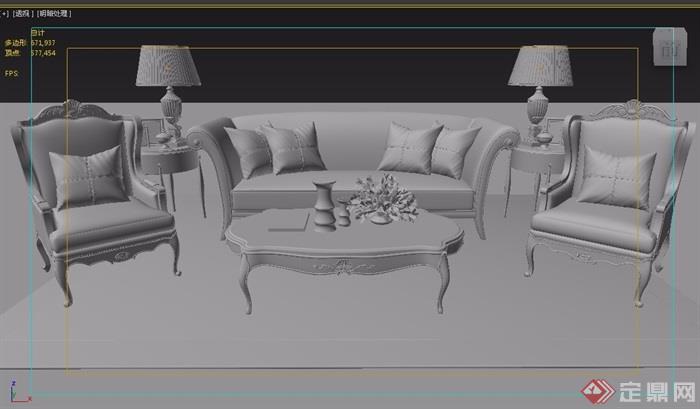 欧式沙发茶几,桌椅素材组合设计3d模型