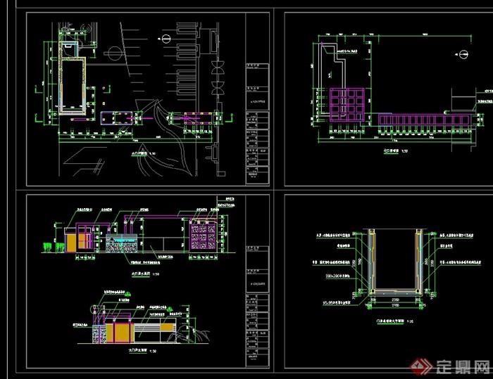 园林景观住宅小区大门素材设计cad施工图,图纸包含了详细的材料及尺寸