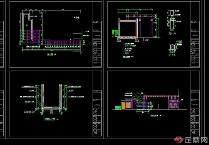 景观住宅小区大门素材设计cad施工图,图纸包含了详细的材料及尺寸标注