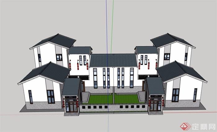 中式详细的完整别墅素材设计su模型