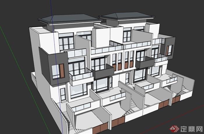 联排别墅详细多层设计su模型