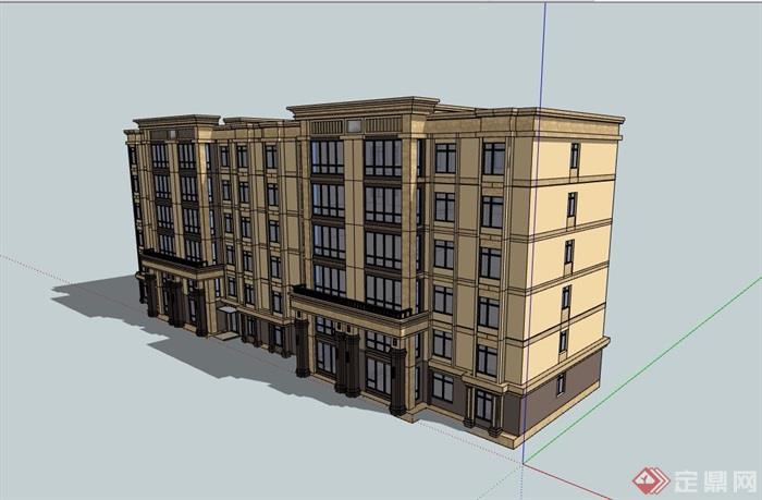 六层详细的经典完整住宅楼设计su模型