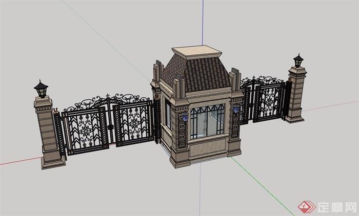 某法式详细的小区住宅完整大门设计su模型