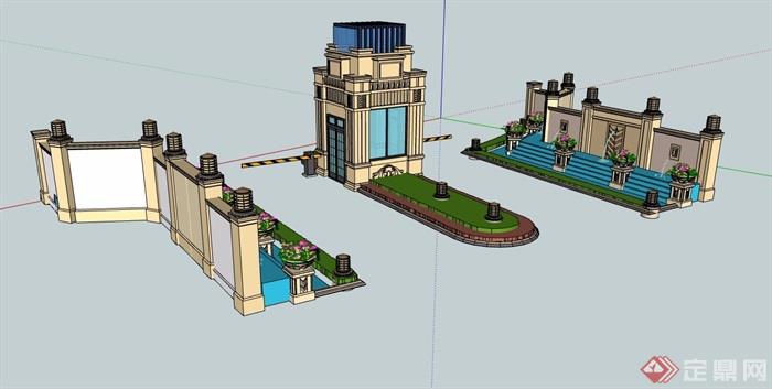 某详细的欧式风格小区住宅完整大门设计模型