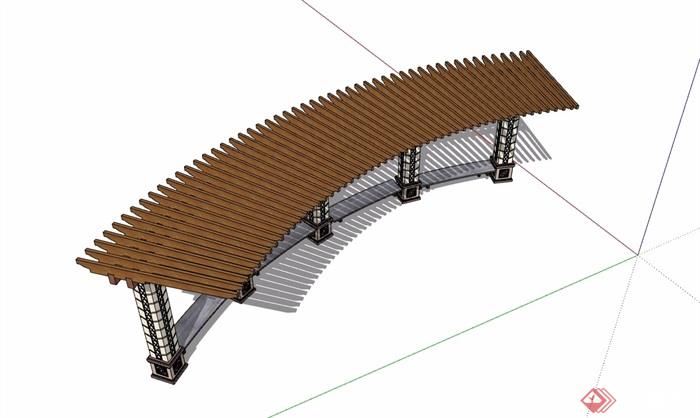 弧形防腐木廊架素材设计su模型