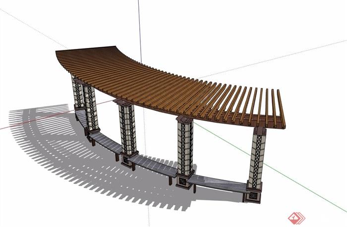 弧形防腐木廊架素材设计su模型