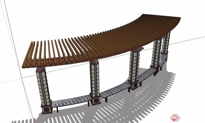 弧形防腐木廊架素材设计su模型