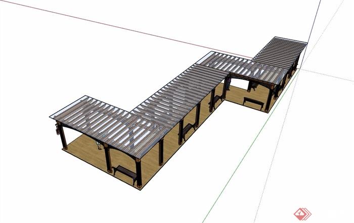 防腐木玻璃廊架素材设计su模型
