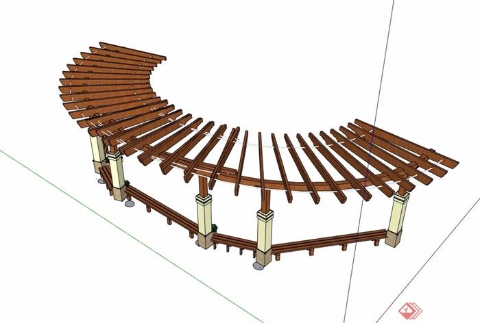 弧形防腐木廊架素材设计su模型