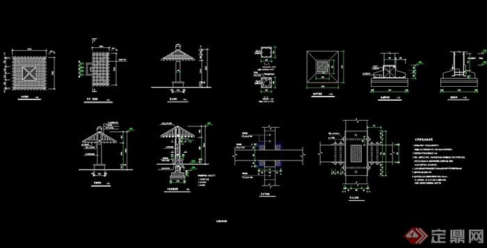 7 某详细的完整的四角亭cad施工图,图纸包含了详细的材料及尺寸标注