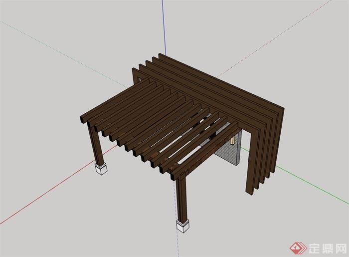 中式防腐木质廊架素材设计su模型