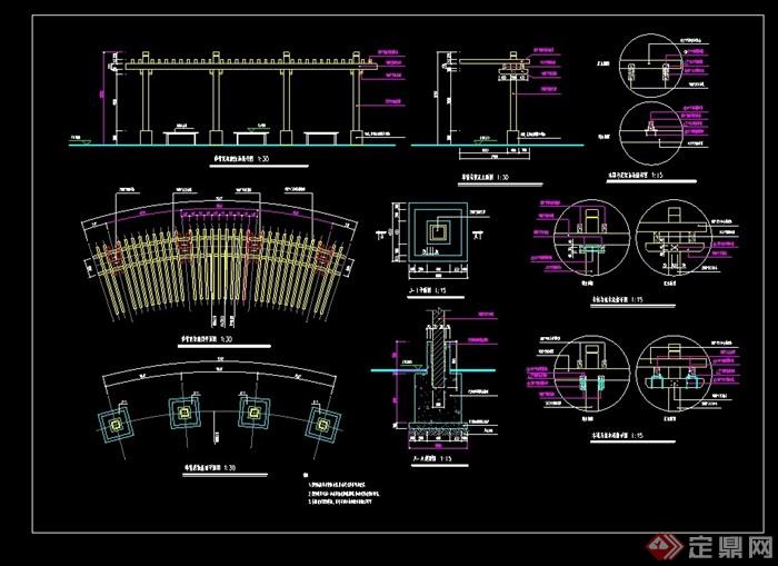 单臂花架廊架素材设计cad施工图
