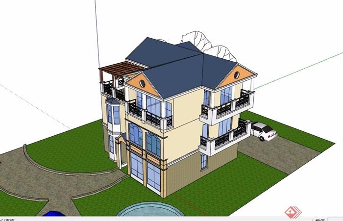 三层欧式私人住宅别墅设计su模型