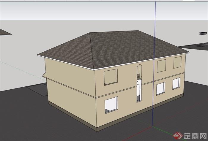 两层详细的欧式别墅建筑设计su模型