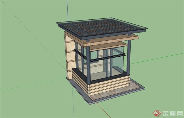 门卫钢构岗亭设计su模型