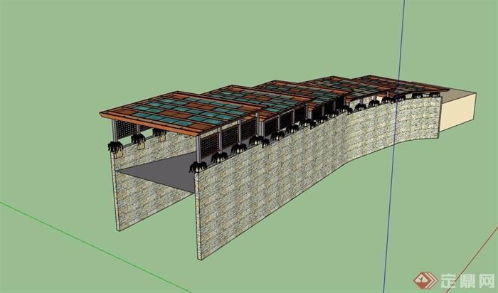 现代风格地下车库入口廊架su模型