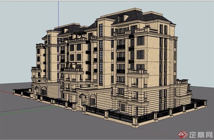 法式多层洋房住宅建筑楼设计su模型